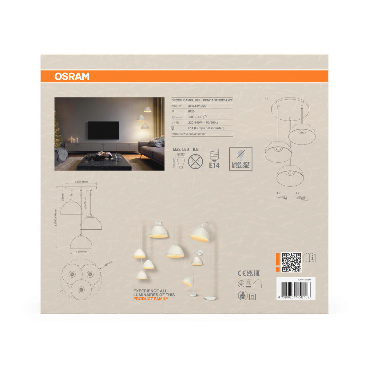 HÄNGELEUCHTE 43.7/160.5 cm  - Basics, Papier/Metall (43.7/160.5cm) - Osram