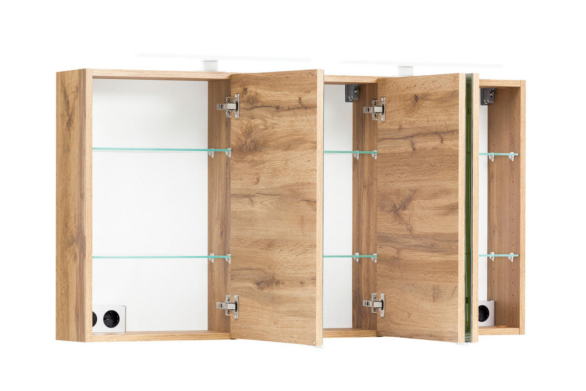 SPIEGELSCHRANK 120/64/20 cm  - Eiche Wotan/Alufarben, Natur, Glas/Holzwerkstoff (120/64/20cm) - Xora