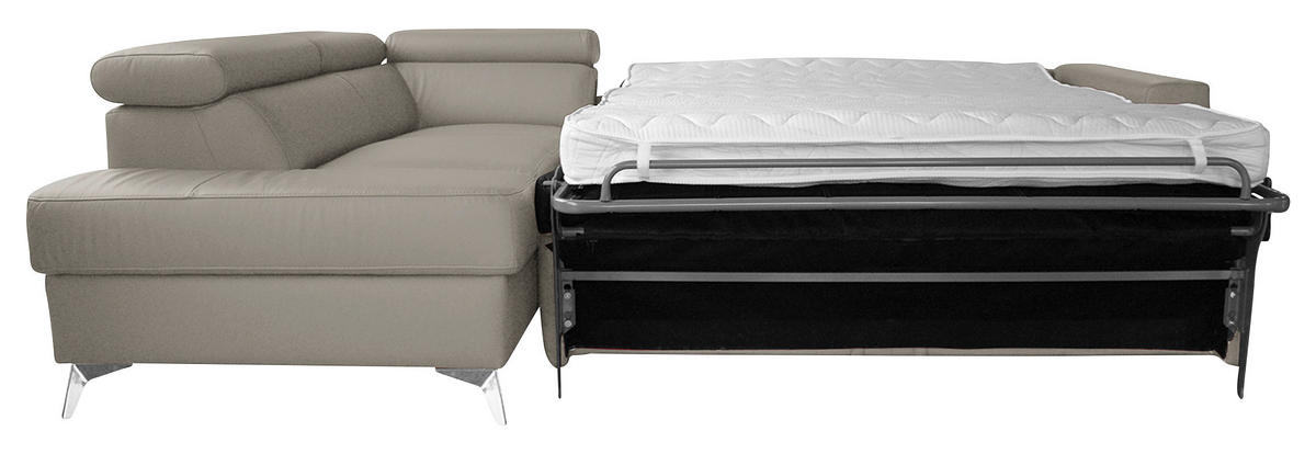 ECKSOFA MONDO Hellgrau Echtleder Lederlook  - Chromfarben/Hellgrau, Design, Leder/Textil (208/286cm) - Livetastic