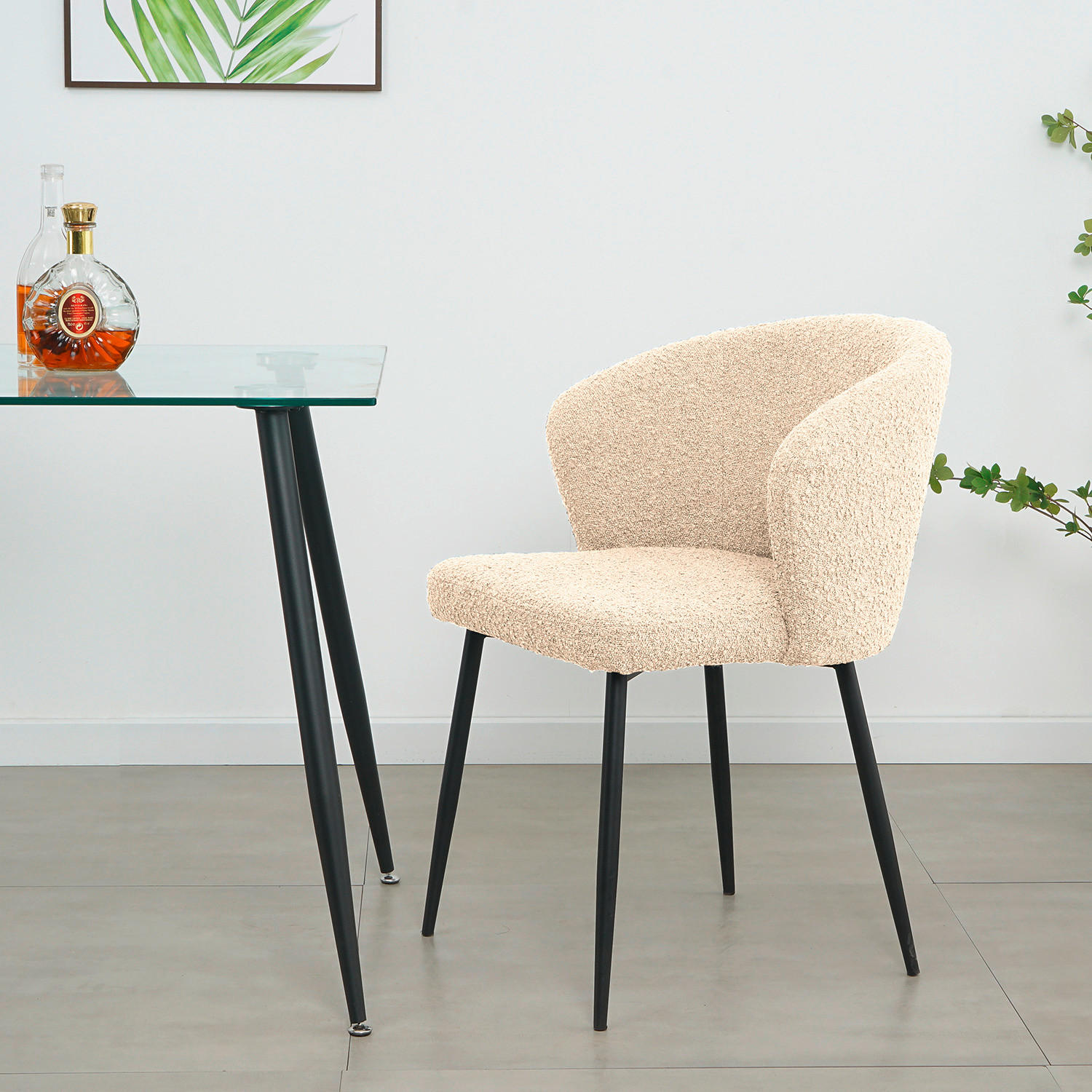 STOL järn bouclé  - svart/cremefärgad, Lifestyle, metall/textil (57/82/59cm) - home24