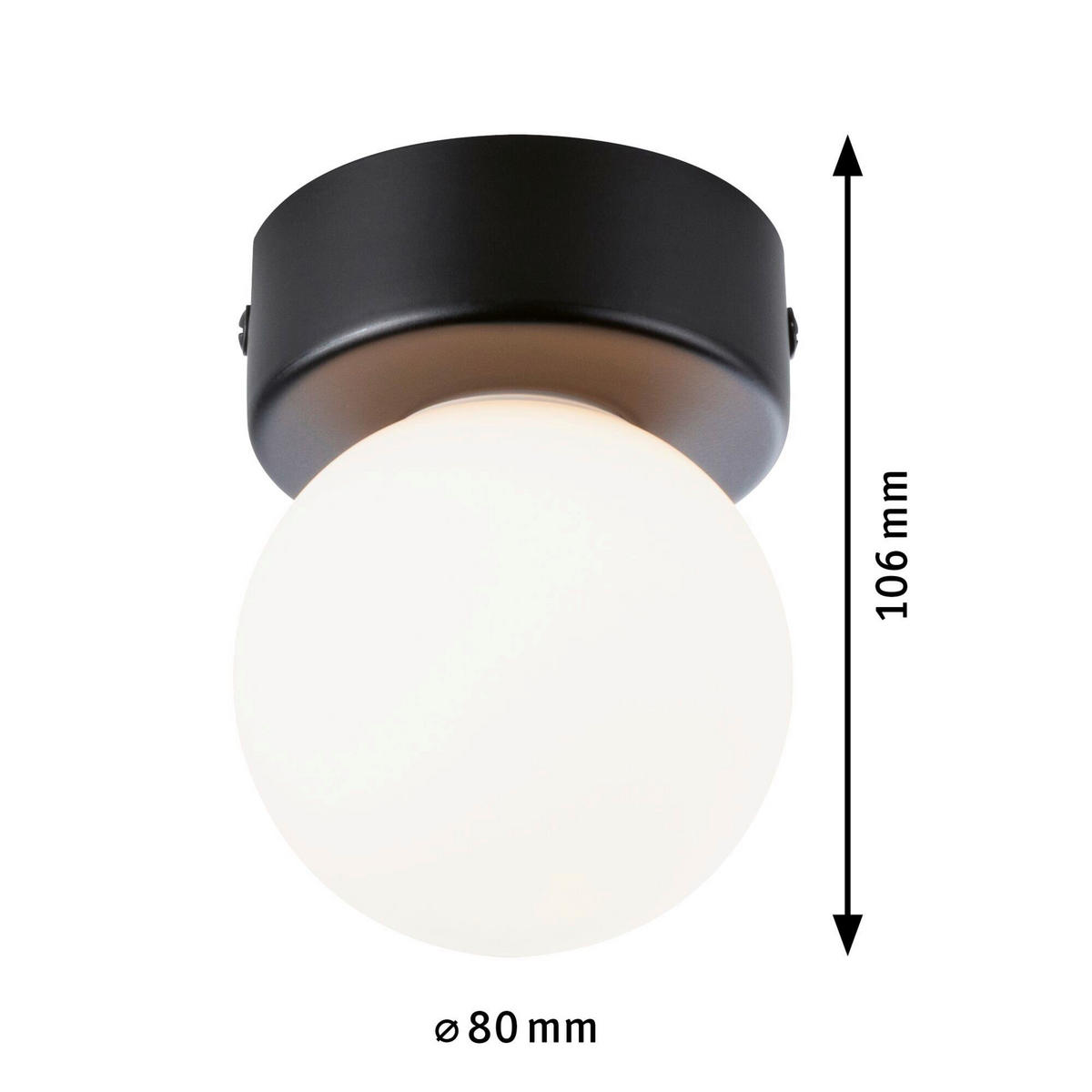 BADEZIMMER-DECKENLEUCHTE Gove 8,0/10,6 cm   - Schwarz/Weiß, Basics, Glas/Metall (8,0/10,6cm) - Paulmann