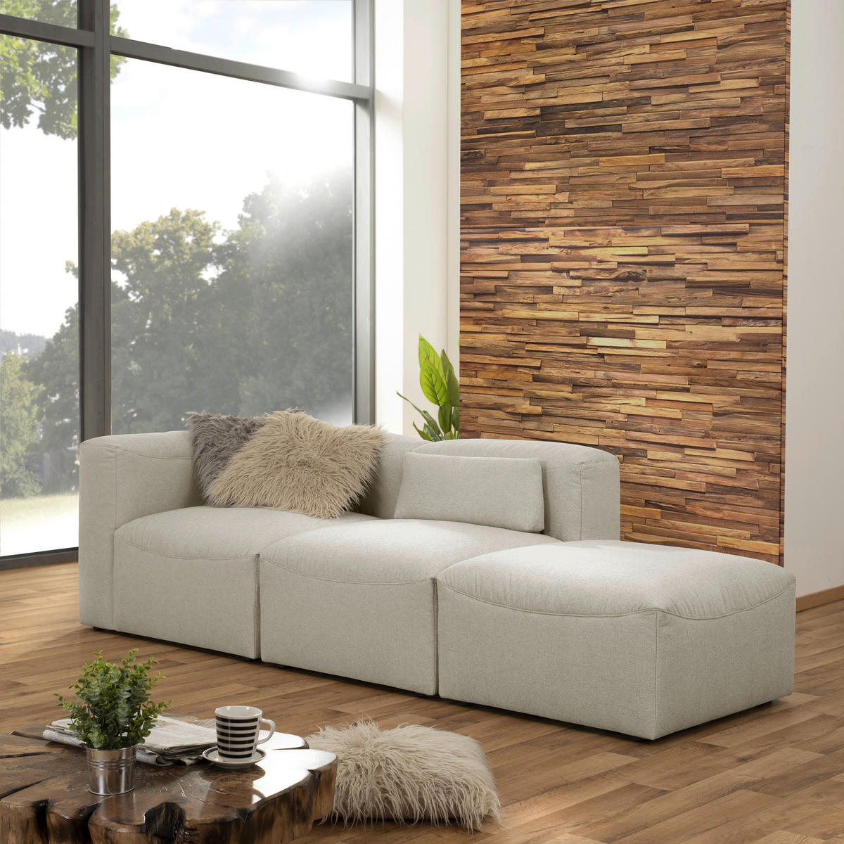OTTOMANE LENA Flachgewebe Creme  - Creme, Design, Kunststoff/Textil (250/73/100cm) - Max Winzer