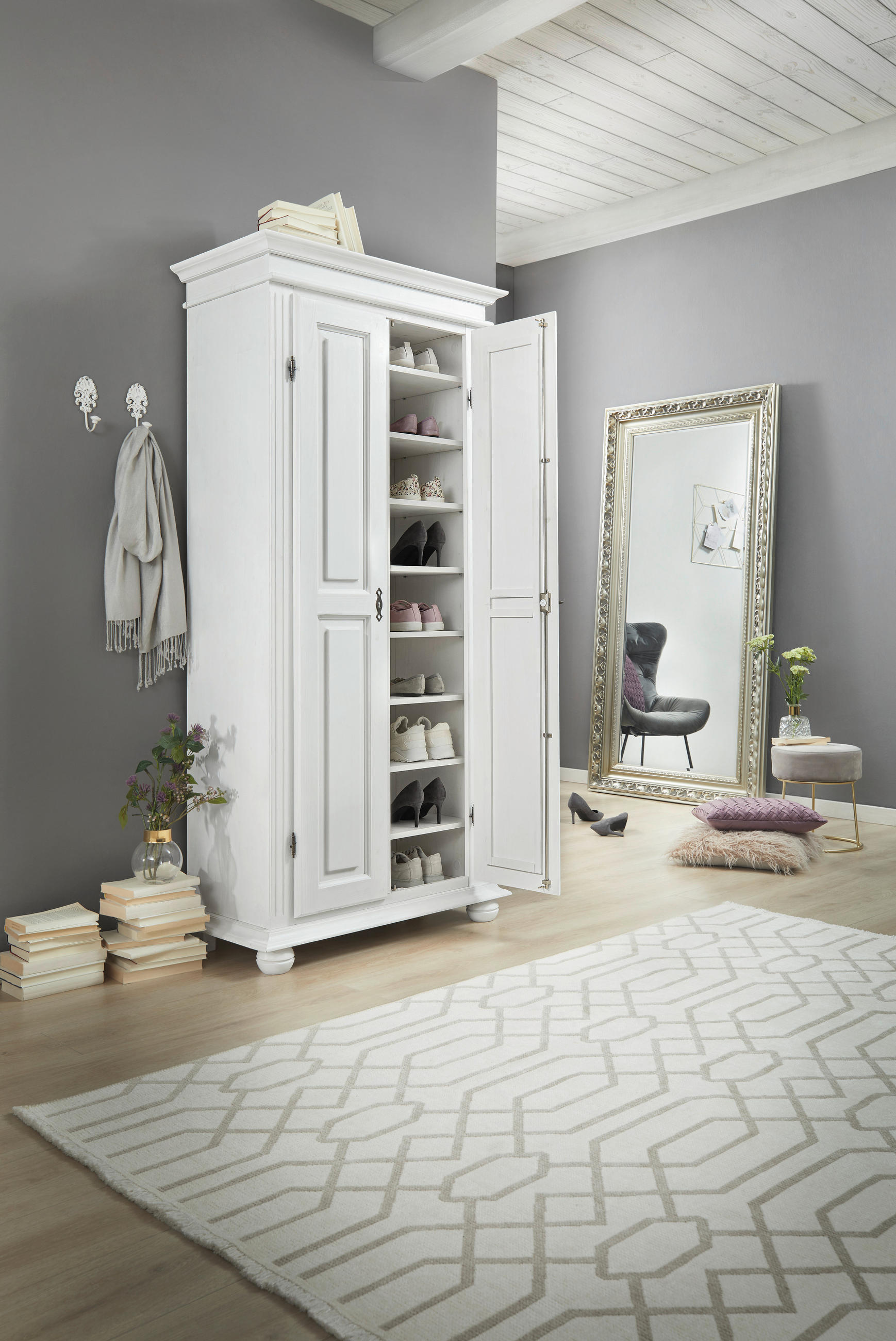 SCHUHSCHRANK Fichte massiv Weiß  - Weiß, LIFESTYLE, Holz (90/190/45cm) - Landscape