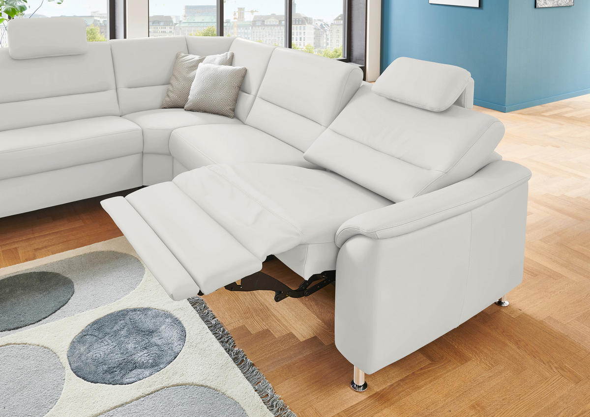 ECKSOFA in Echtleder Weiss  - Weiss/Alufarben, Basics, Leder/Metall (249/290cm) - Beldomo Premium