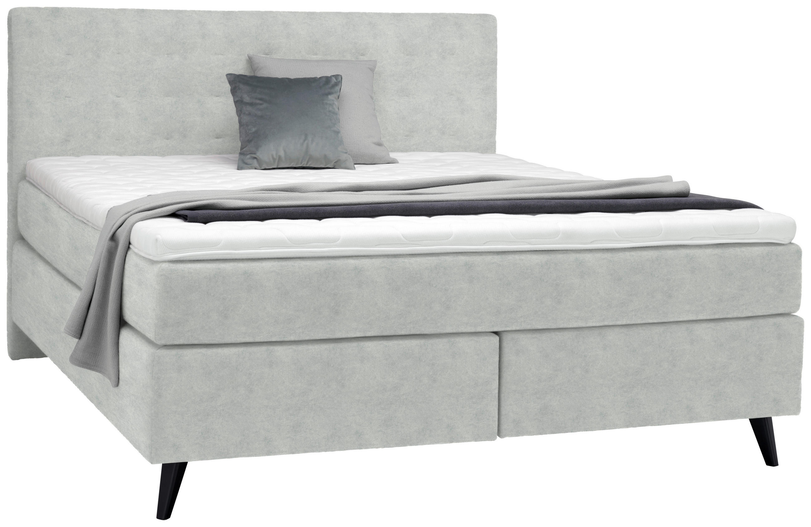 BOXSPRINGBETT 180/200 cm  in Hellgrau  - Hellgrau/Schwarz, Konventionell, Holz/Textil (180/200cm) - Voleo