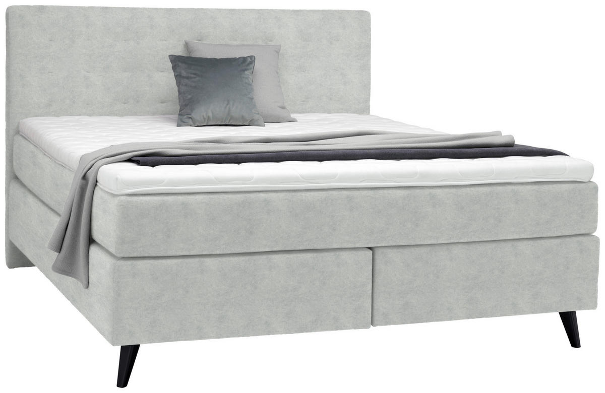 BOXSPRINGBETT 180/200 cm  in Hellgrau  - Hellgrau/Schwarz, Konventionell, Holz/Textil (180/200cm) - Voleo