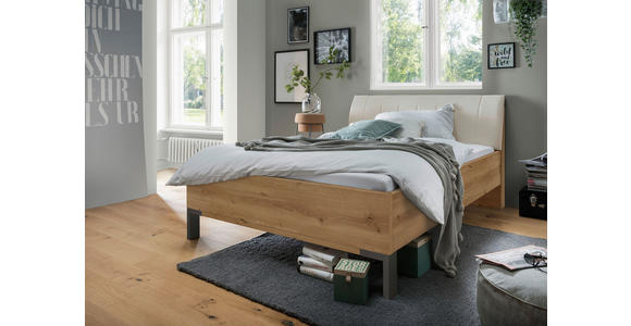 BETT 90/200 cm in Champagner, Eiche Bianco - Schieferfarben/Eiche Bianco, KONVENTIONELL, Holzwerkstoff/Textil (90/200cm) - Dieter Knoll