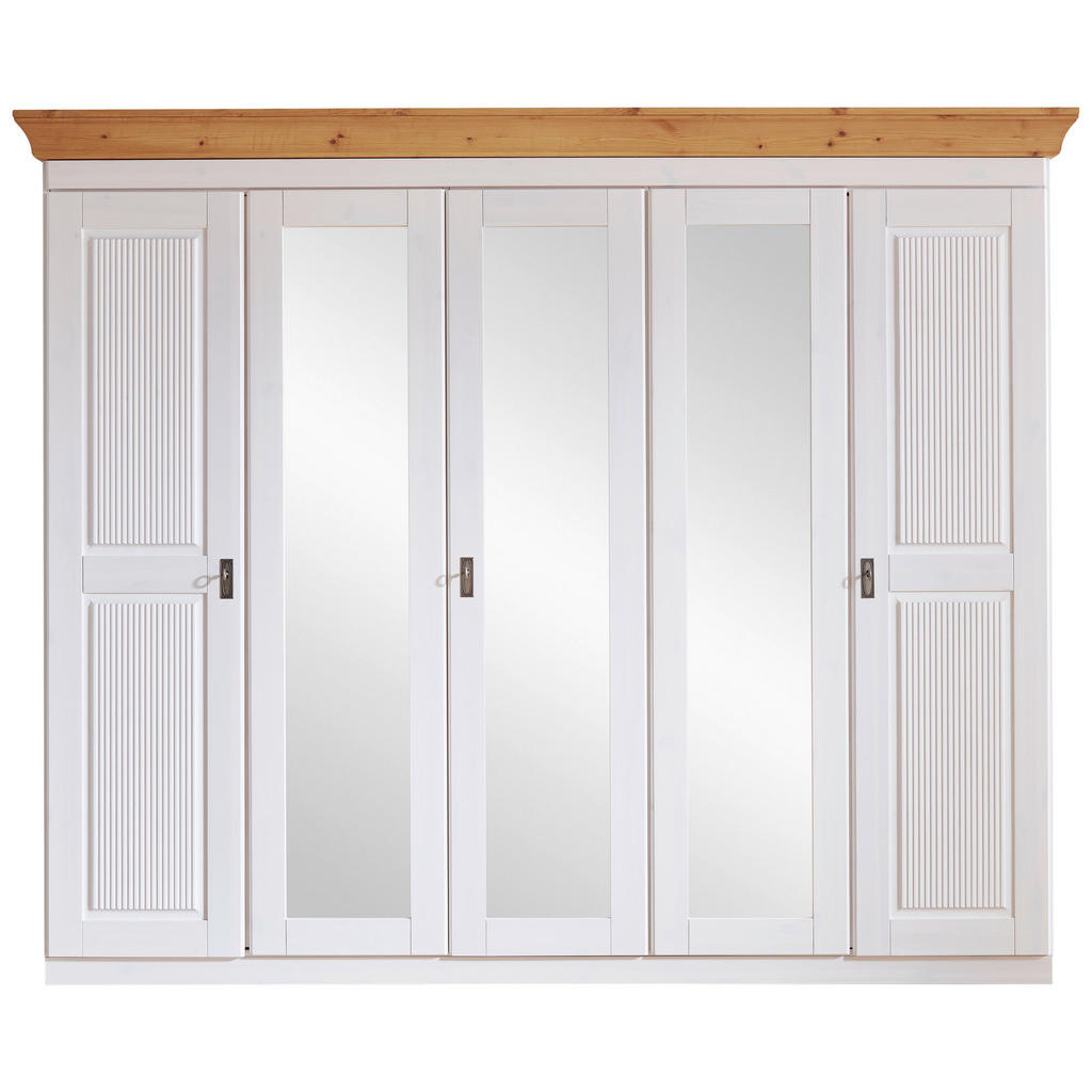 Thumbnail - Boxxx Drehtürenschrank, Weiß, Laugenfarbig, Holz, Kiefer, massiv, 5 Fächer, 253x210x64 cm, Beimöbel erhältlich, in versc...