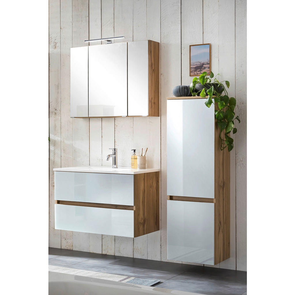 Badmöbel-set 4-tlg. Inkl. Led Helsinki, Weiß/eiche