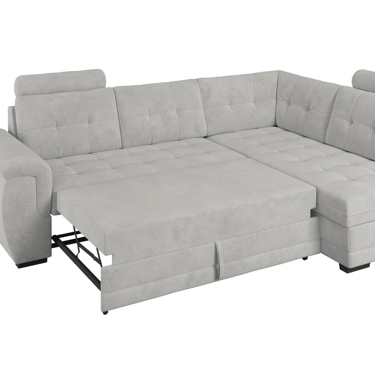 ECKSOFA  Mikrofaser, Struktur Silberfarben  - Silberfarben/Schwarz, Konventionell, Kunststoff/Textil (251/183cm) - MID.YOU