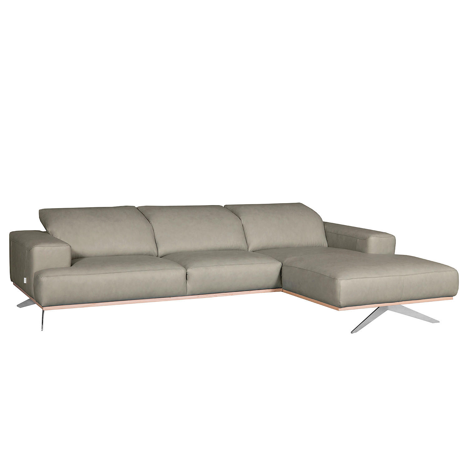ECKSOFA Grau Echtleder Rücken echt, Kopfteilverstellung  - Chromfarben/Grau, Design, Leder/Metall (295/187cm) - Livetastic