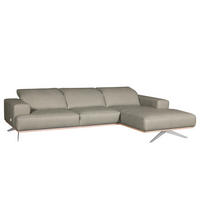 ECKSOFA Grau Echtleder Rücken echt, Kopfteilverstellung  - Chromfarben/Grau, Design, Leder/Metall (295/187cm) - Livetastic