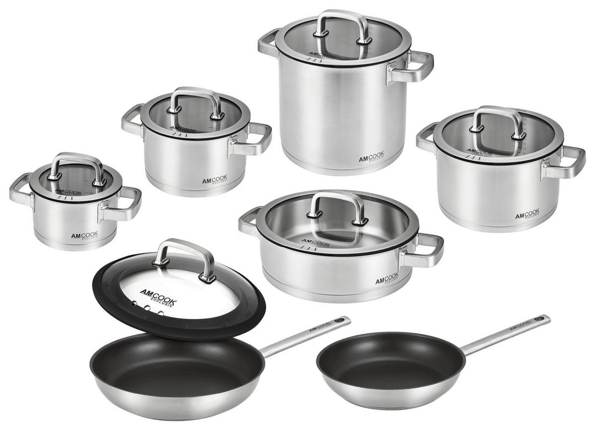 KOCHTOPFSET SENNA S13 PLUS 13-teilig  - Edelstahlfarben, Basics, Glas/Metall - Am Cook