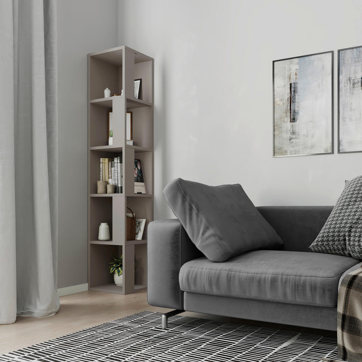 ROHOVÝ REGÁL, béžová, 32/159/32 cm - béžová, Design, kompozitní dřevo (32/159/32cm) - Livetastic