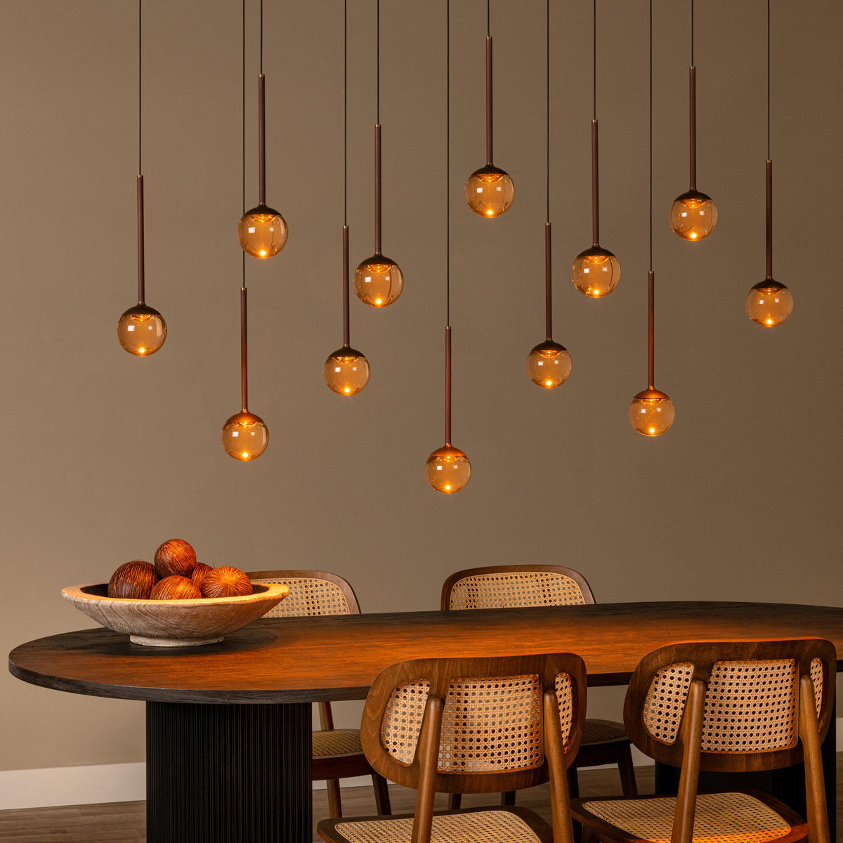 LED-PENDELLEUCHTE 143.2/35/169.3 cm  - Braun/Orange, Design, Kunststoff (143.2/35/169.3cm) - Lucide