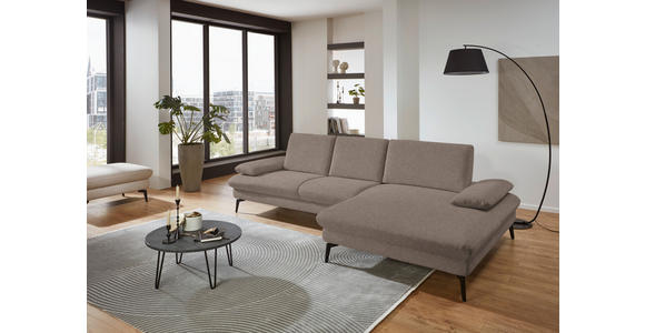 ECKSOFA in Chenille, Mikrofaser Greige 299/157 cm - Greige/Schwarz, Design, Textil/Metall (299/157cm) - Dieter Knoll