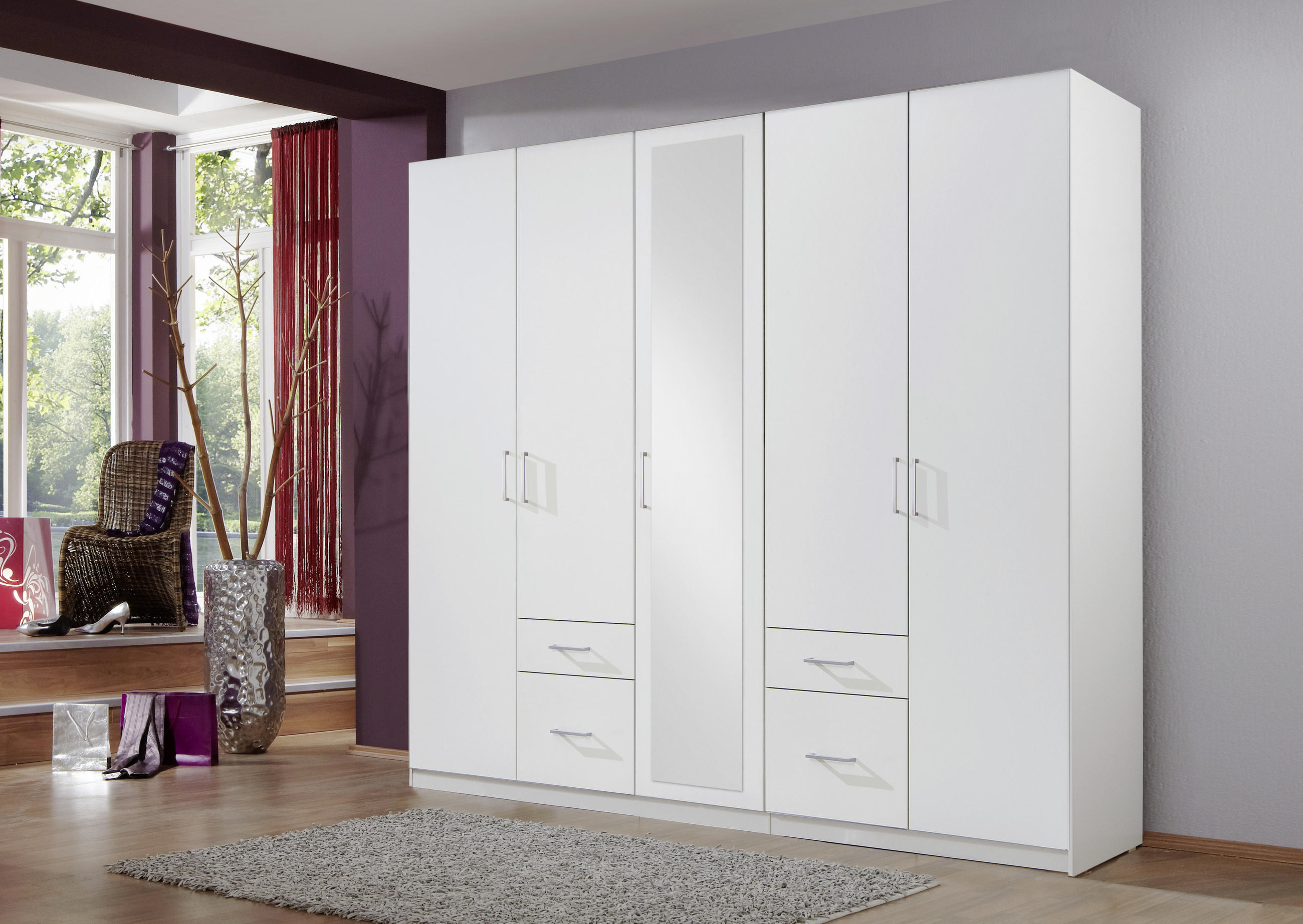 DREHTÜRENSCHRANK 225/210/58 cm 5-türig - Silberfarben/Weiß, Design, Glas/Holzwerkstoff (225/210/58cm) - MID.YOU