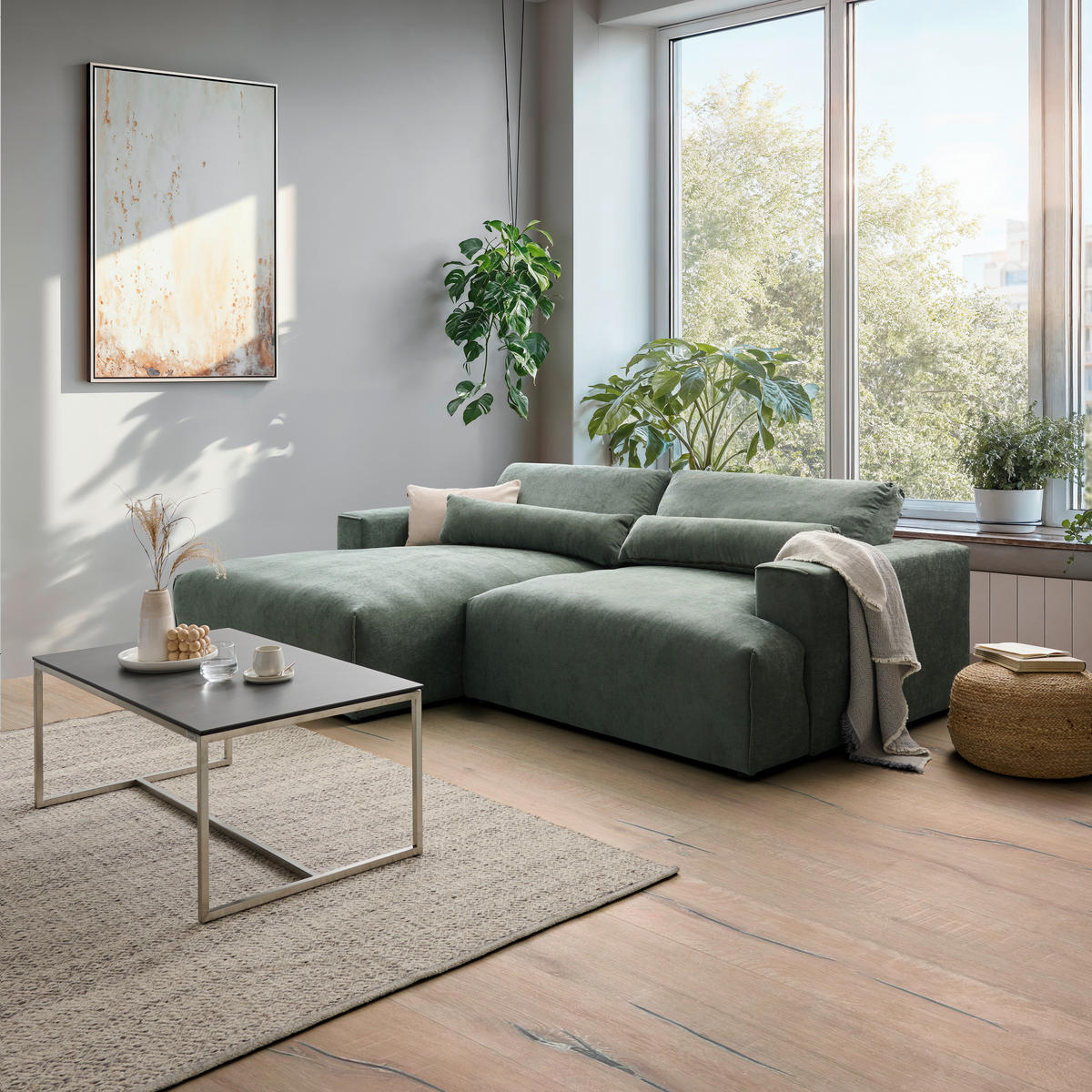 ECKSOFA Felicia Graugrün Struktur  - Schwarz/Graugrün, Design, Kunststoff/Textil (187/267cm) - Stylife