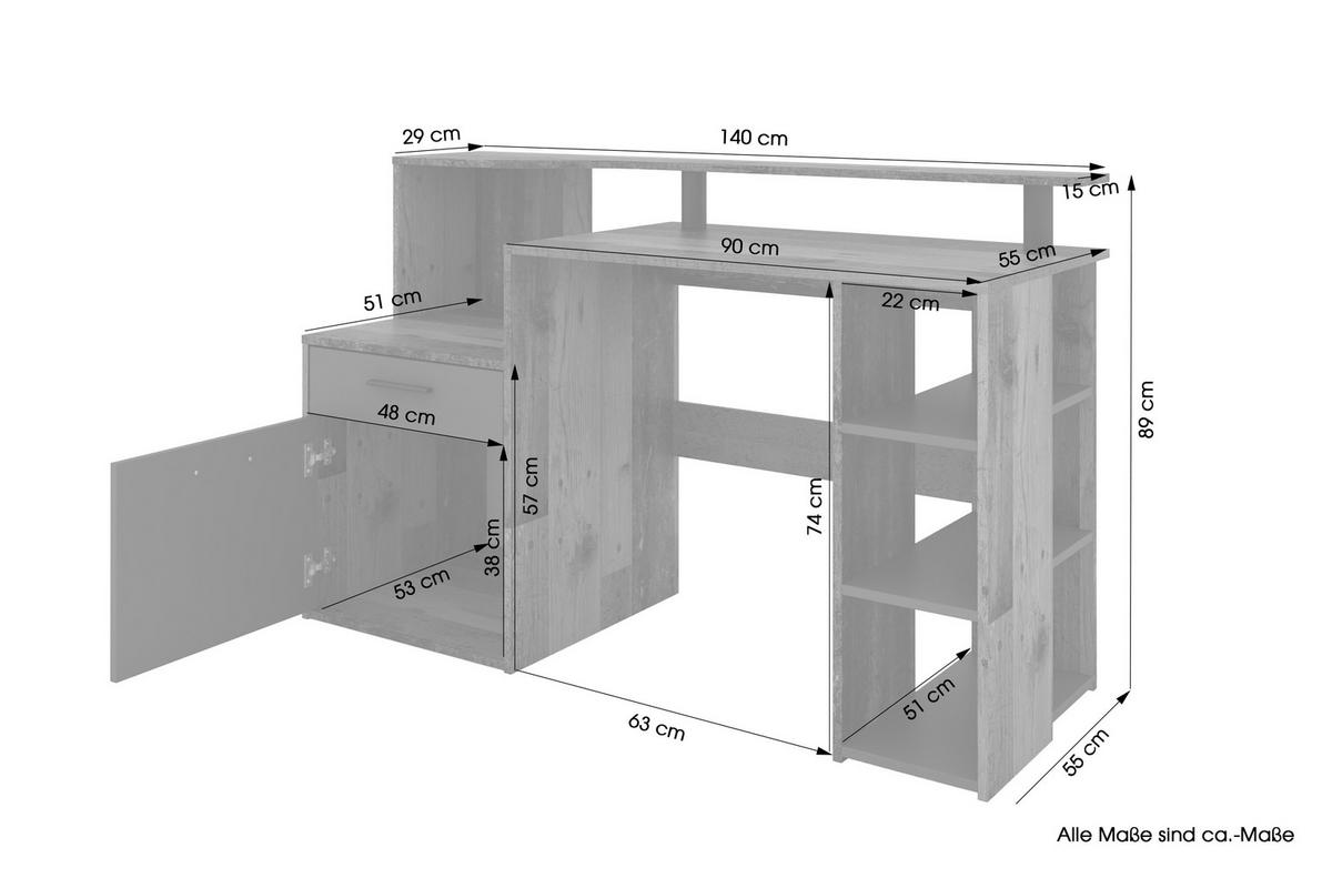 SCHREIBTISCH 140/55/89 cm  in Anthrazit, Alteiche  - Alteiche/Anthrazit, MODERN, Holzwerkstoff/Kunststoff (140/55/89cm) - MID.YOU