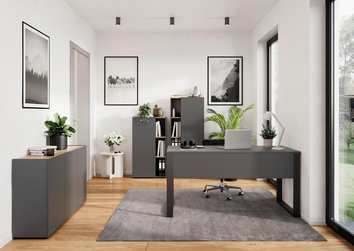 SCHREIBTISCH 150/60/74 cm Graphitfarben, Schwarz   - Graphitfarben/Schwarz, Design, Holzwerkstoff/Metall (150/60/74cm) - Germania