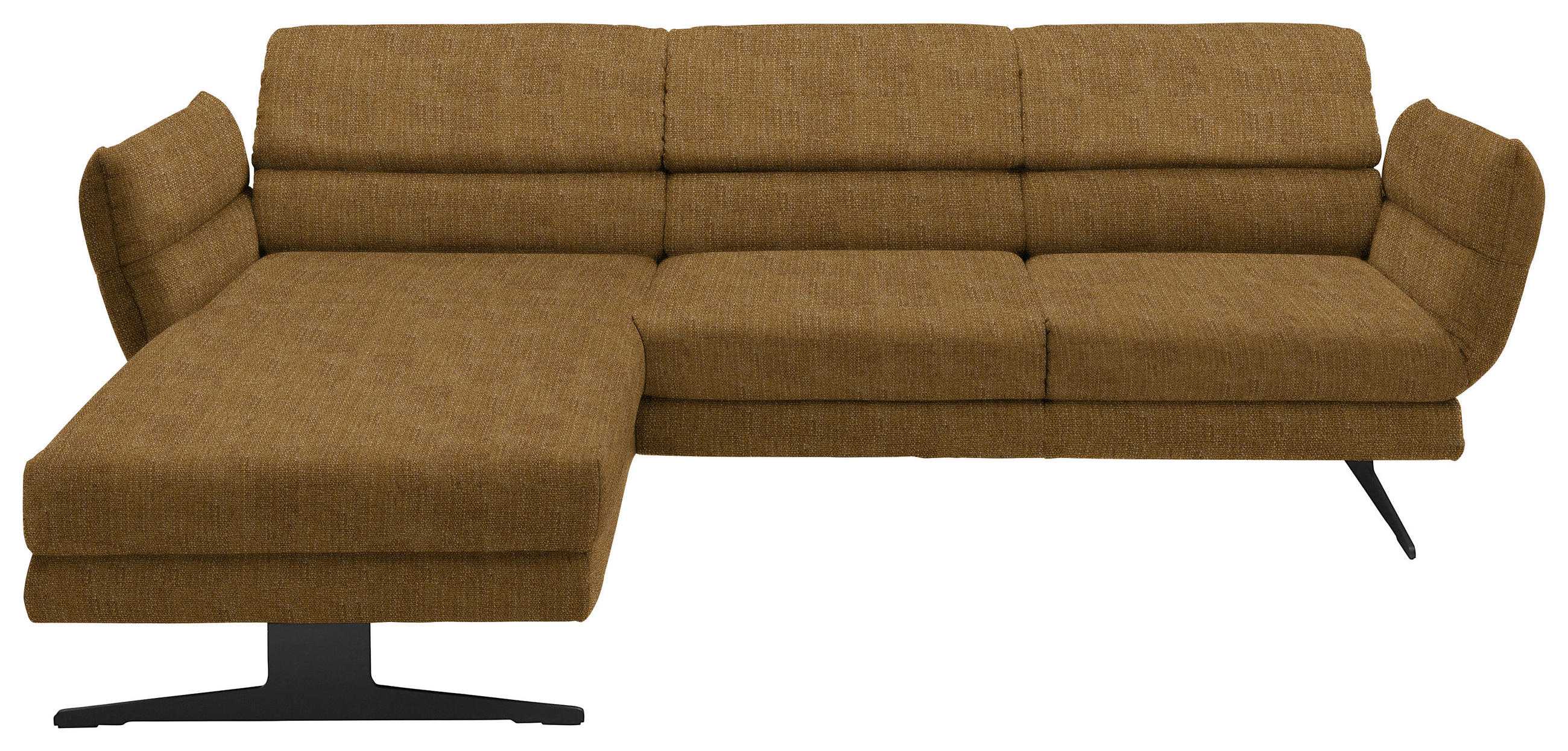 ECKSOFA Goldfarben Flachgewebe Rücken echt, Armteilverstellung, Relaxfunktion, Drehsitzfunktion  - Goldfarben/Schwarz, Design, Textil/Metall (176-217/259-307cm) - Dieter Knoll