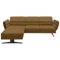 ECKSOFA Goldfarben Flachgewebe Rücken echt, Armteilverstellung, Relaxfunktion, Drehsitzfunktion  - Goldfarben/Schwarz, Design, Textil/Metall (176-217/259-307cm) - Dieter Knoll