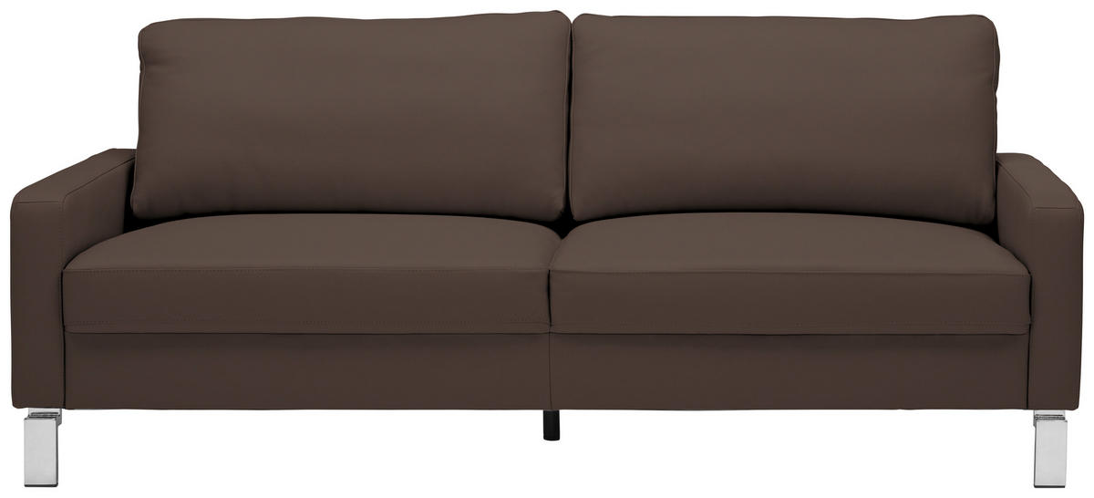 3-SITZER-SOFA in Echtleder Dunkelbraun  - Chromfarben/Dunkelbraun, Design, Leder/Metall (204/81/97cm) - Pure Home Lifestyle