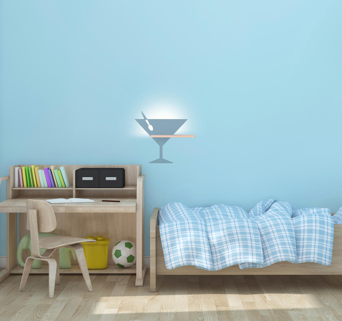 LED-WANDLEUCHTE 37.5/12/33 cm   - Hellblau, Basics, Holz/Holzwerkstoff (37.5/12/33cm)