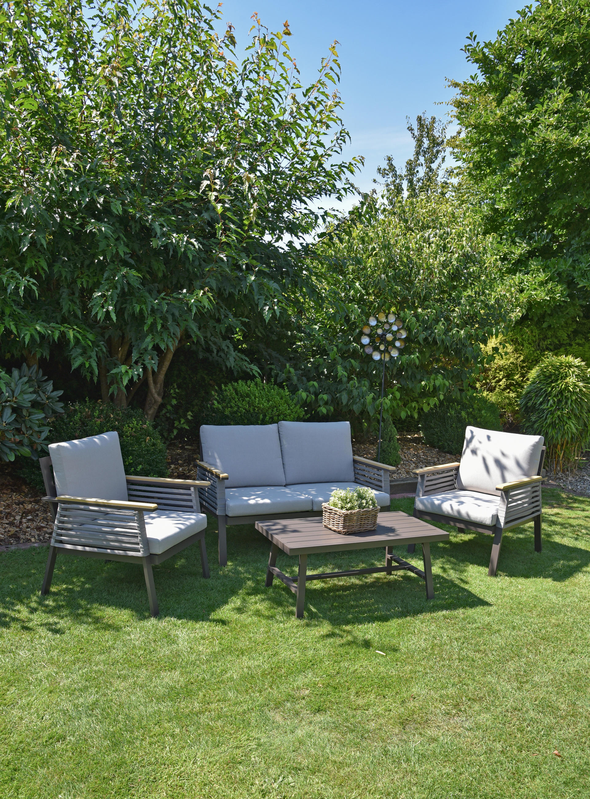 LOUNGEGARNITUR 4-teilig   152/91/250 cm Aluminium  - Dunkelbraun/Naturfarben, Basics, Kunststoff/Textil (152/91/250cm) - Gardenson