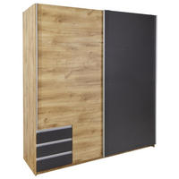 SCHWEBETÜRENSCHRANK in Eichefarben, Anthrazit  - Eichefarben/Anthrazit, Modern, Holzwerkstoff/Kunststoff (180/198/64cm) - MID.YOU