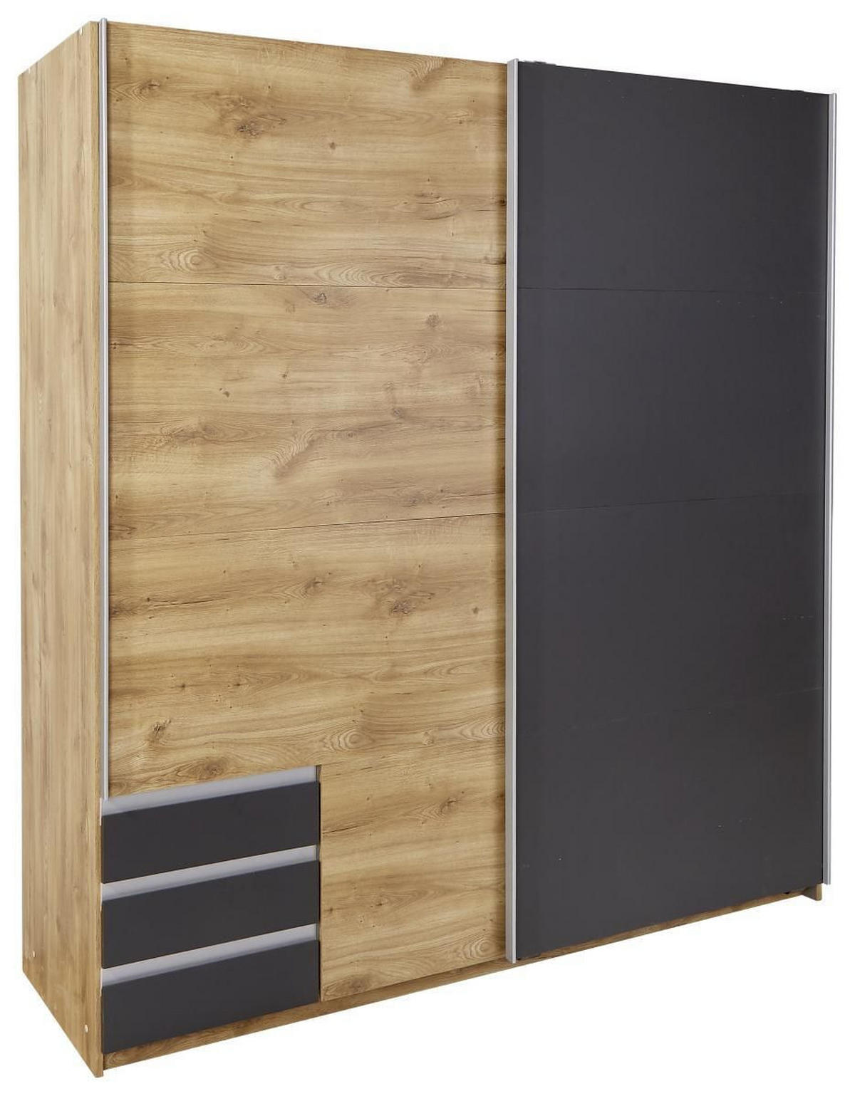 SCHWEBETÜRENSCHRANK in Eichefarben, Anthrazit  - Eichefarben/Anthrazit, Modern, Holzwerkstoff/Kunststoff (180/198/64cm) - MID.YOU