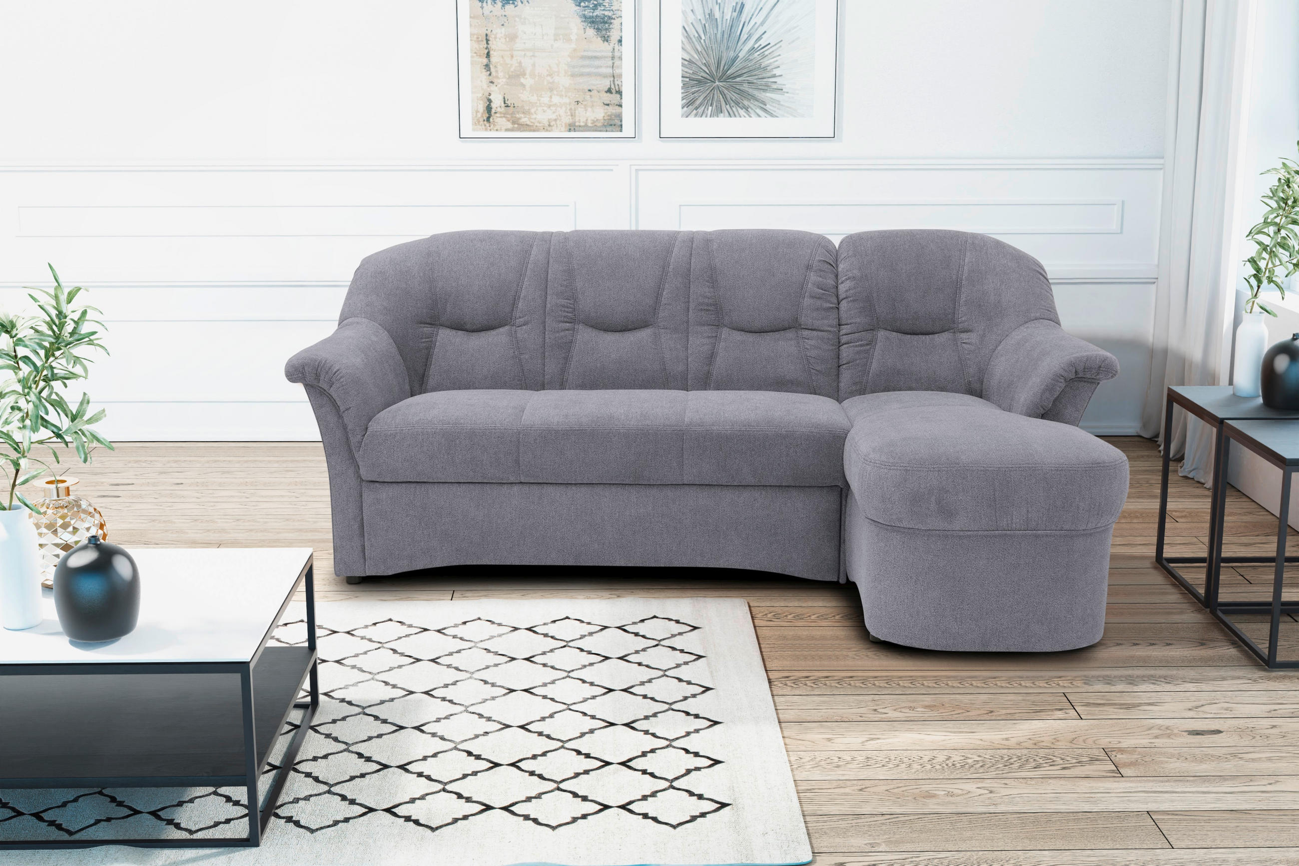 ECKSOFA Dunkelgrau Mikrofaser  - Dunkelgrau/Schwarz, KONVENTIONELL, Kunststoff/Textil (232/146cm) - MID.YOU