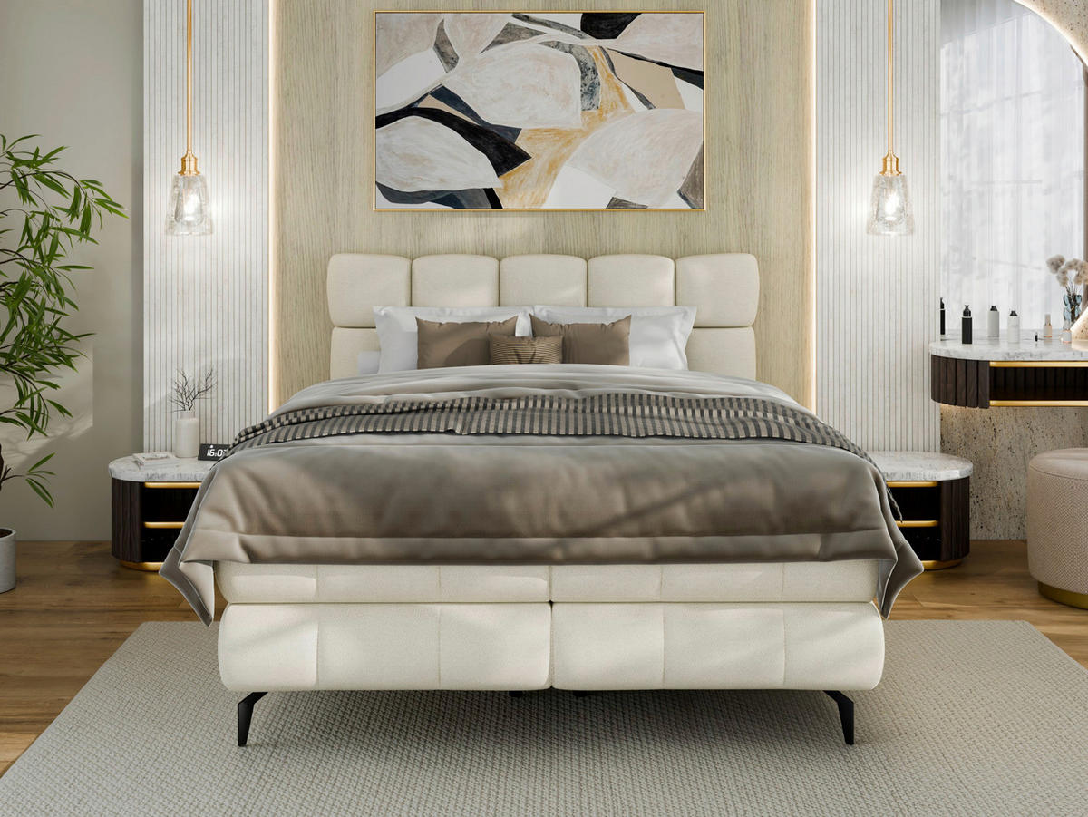 BOXBETT 140/200 cm,  in Weiß, Bettkasten, Topper, H3 + H3 = fest  - Schwarz/Weiß, Trend, Textil/Metall (140/200cm) - Esposa