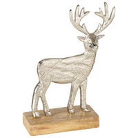DEKOHIRSCH - Silberfarben, Trend, Holz/Metall (16/6/22cm)