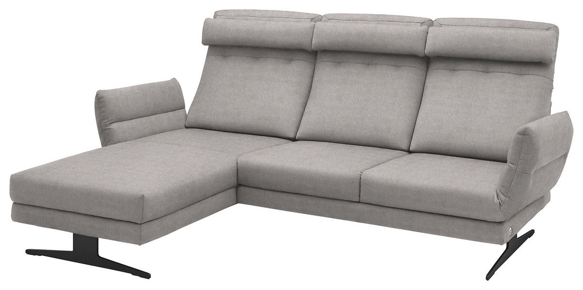 ECKSOFA Sandfarben Flachgewebe  - Sandfarben/Schwarz, Design, Textil/Metall (176-217/259-307cm) - Dieter Knoll