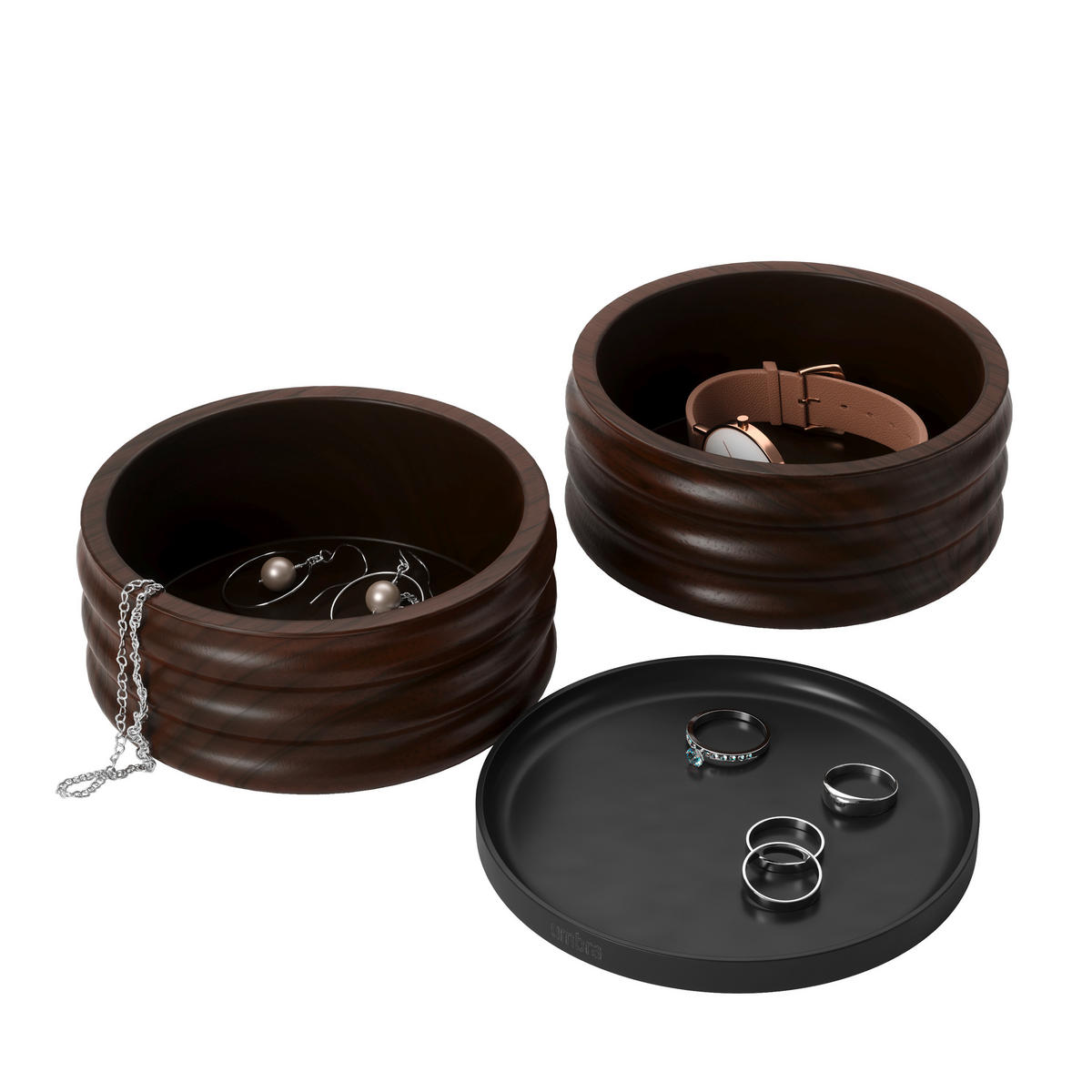 SCHMUCKSCHATULLE - Walnussfarben/Schwarz, KONVENTIONELL, Holz/Metall (12.7/11.7/12cm) - Umbra