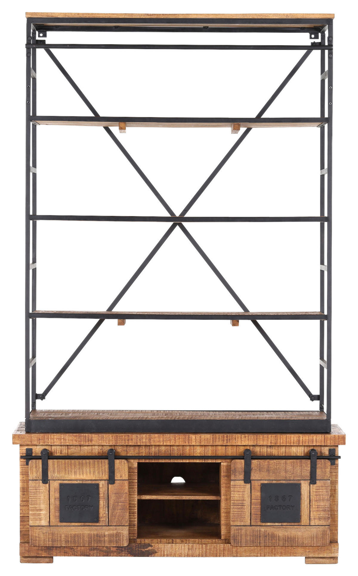 BÜCHERWAND Mangoholz massiv Naturfarben, Schwarz  - Schwarz/Naturfarben, KONVENTIONELL, Holz/Metall (127/210/45cm) - Landscape