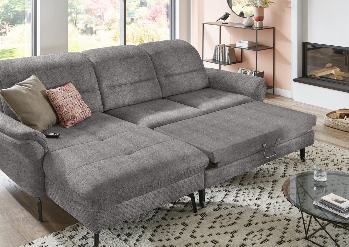 ECKSOFA in Flachgewebe Dunkelbraun  - Dunkelbraun/Schwarz, Konventionell, Textil/Metall (181/260cm) - Beldomo Speed