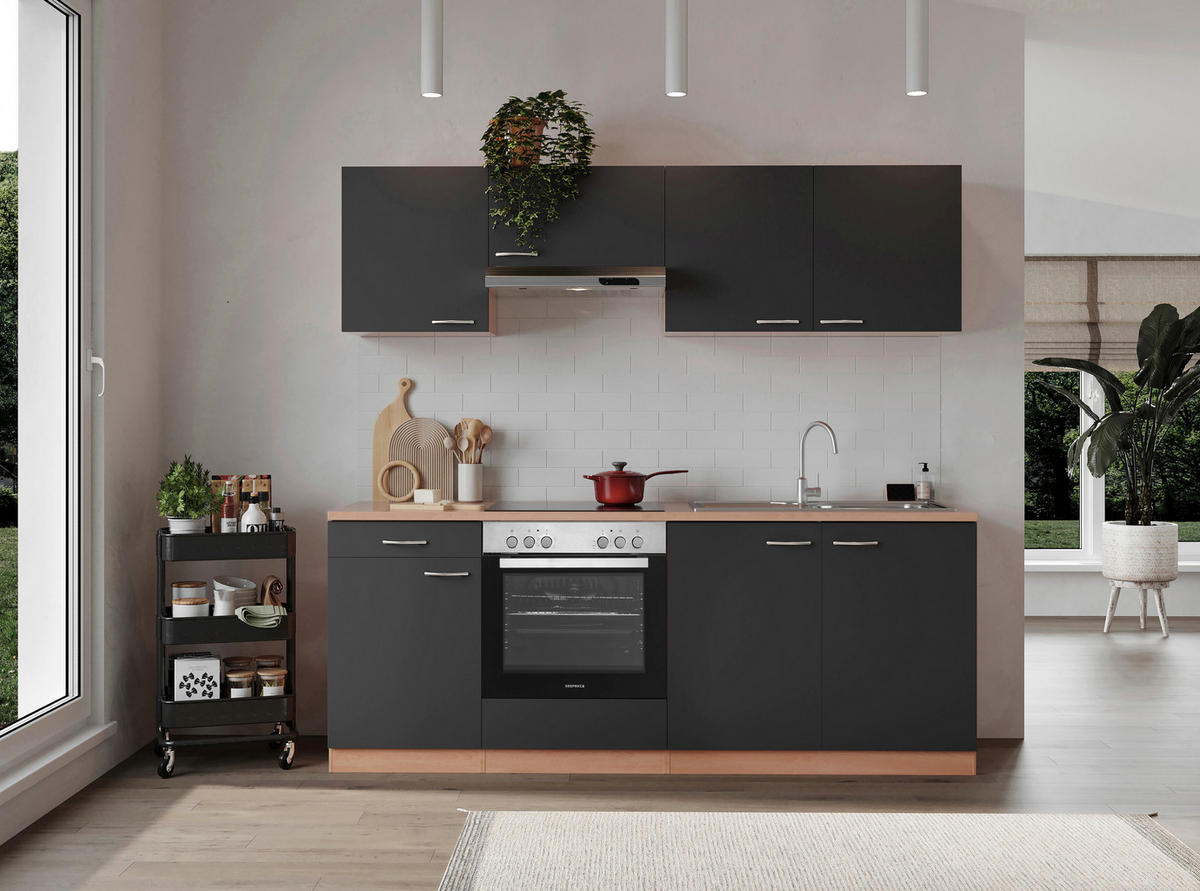 KÜCHENBLOCK 210 cm   in Grau  - Buchefarben/Alufarben, Basics, Holzwerkstoff/Kunststoff (210cm) - Respekta