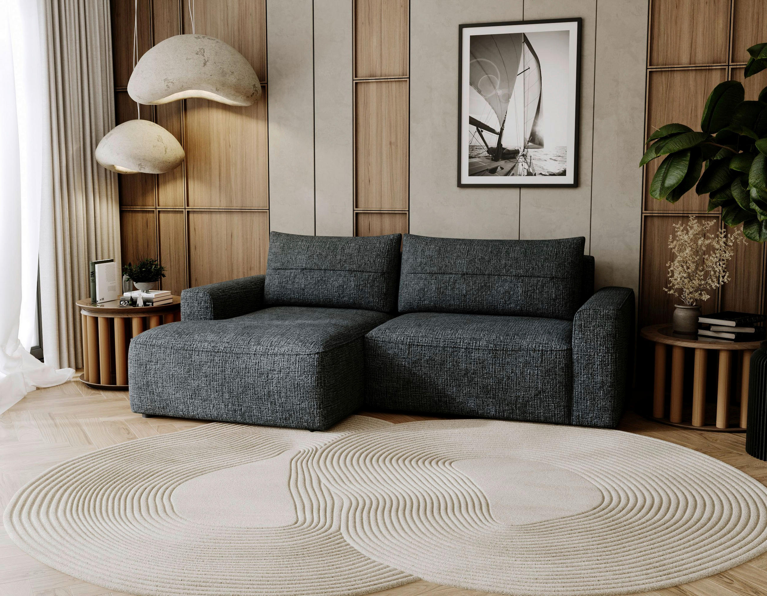 ECKSOFA in Chenille Anthrazit  - Anthrazit/Schwarz, Design, Kunststoff/Textil (144/233cm) - Livetastic
