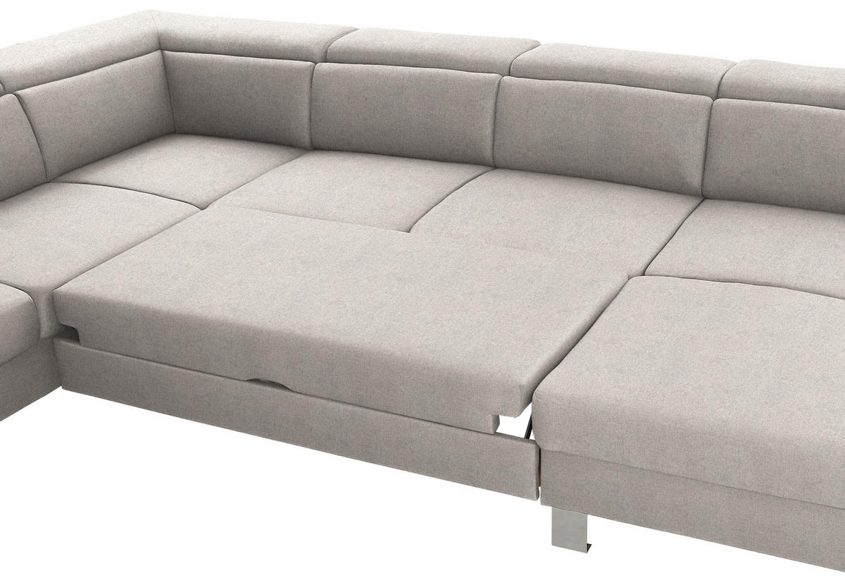 WOHNLANDSCHAFT inkl.Funktionen Ecru Webstoff  - Ecru/Silberfarben, Design, Textil/Metall (226/320/168cm) - Xora