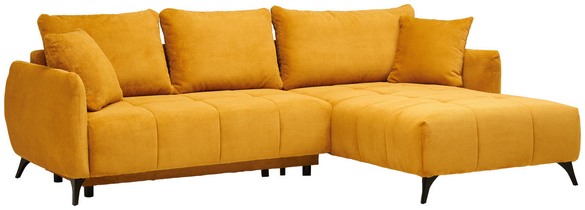 ECKSOFA in Struktur, Plüsch Senfgelb  - Senfgelb/Schwarz, Design, Textil/Metall (287/197cm) - Stylife