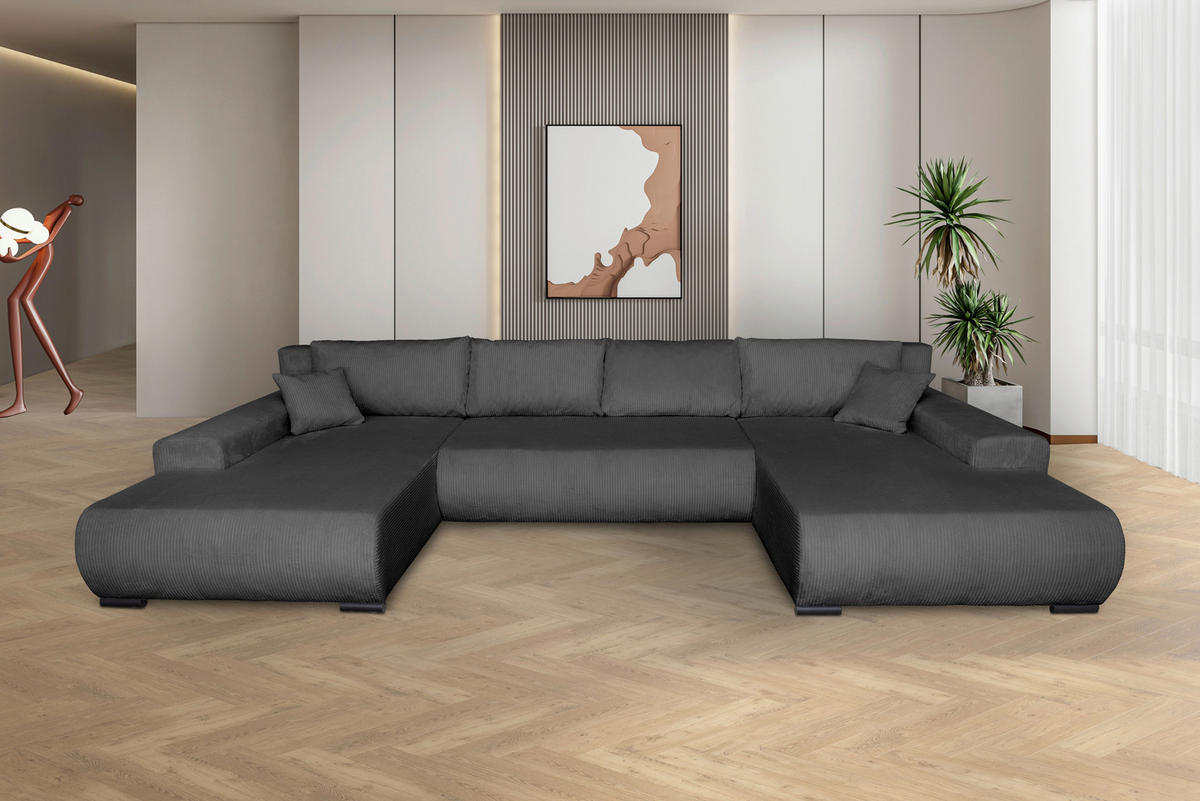 WOHNLANDSCHAFT Anthrazit Cord  - Anthrazit/Schwarz, KONVENTIONELL, Textil/Metall (191/351/191cm) - Carryhome