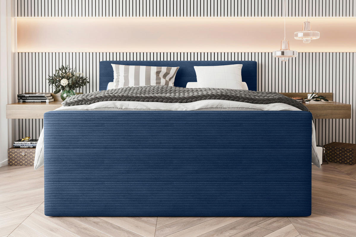 BOXSPRINGBETT 180/200 cm  in Dunkelblau  - Schwarz/Dunkelblau, KONVENTIONELL, Textil/Metall (180/200cm) - Boxxx