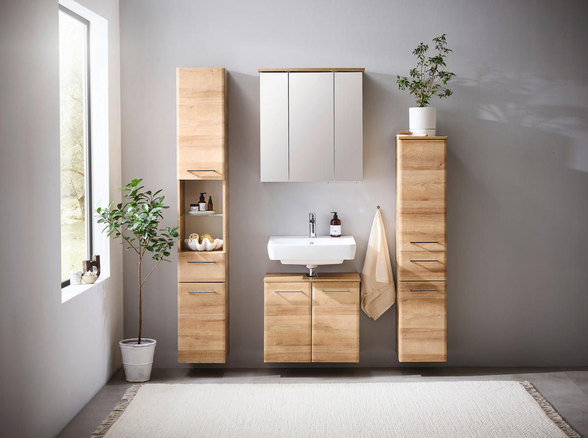 WASCHBECKENUNTERSCHRANK 60/53/33 cm  - Chromfarben/Eichefarben, Konventionell, Holzwerkstoff/Metall (60/53/33cm) - Xora