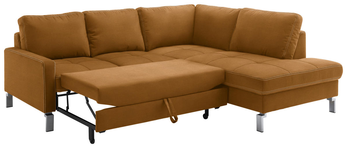 ECKSOFA in Mikrofaser Goldfarben  - Chromfarben/Beige, Design, Textil/Metall (229/200cm) - Pure Home Lifestyle