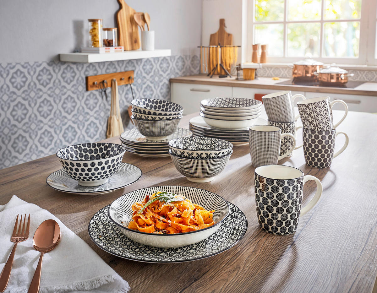 KOMBINOVANÝ SERVIS, 30-dielne, porcelán - čierna/biela, Lifestyle, keramika - Ritzenhoff Breker