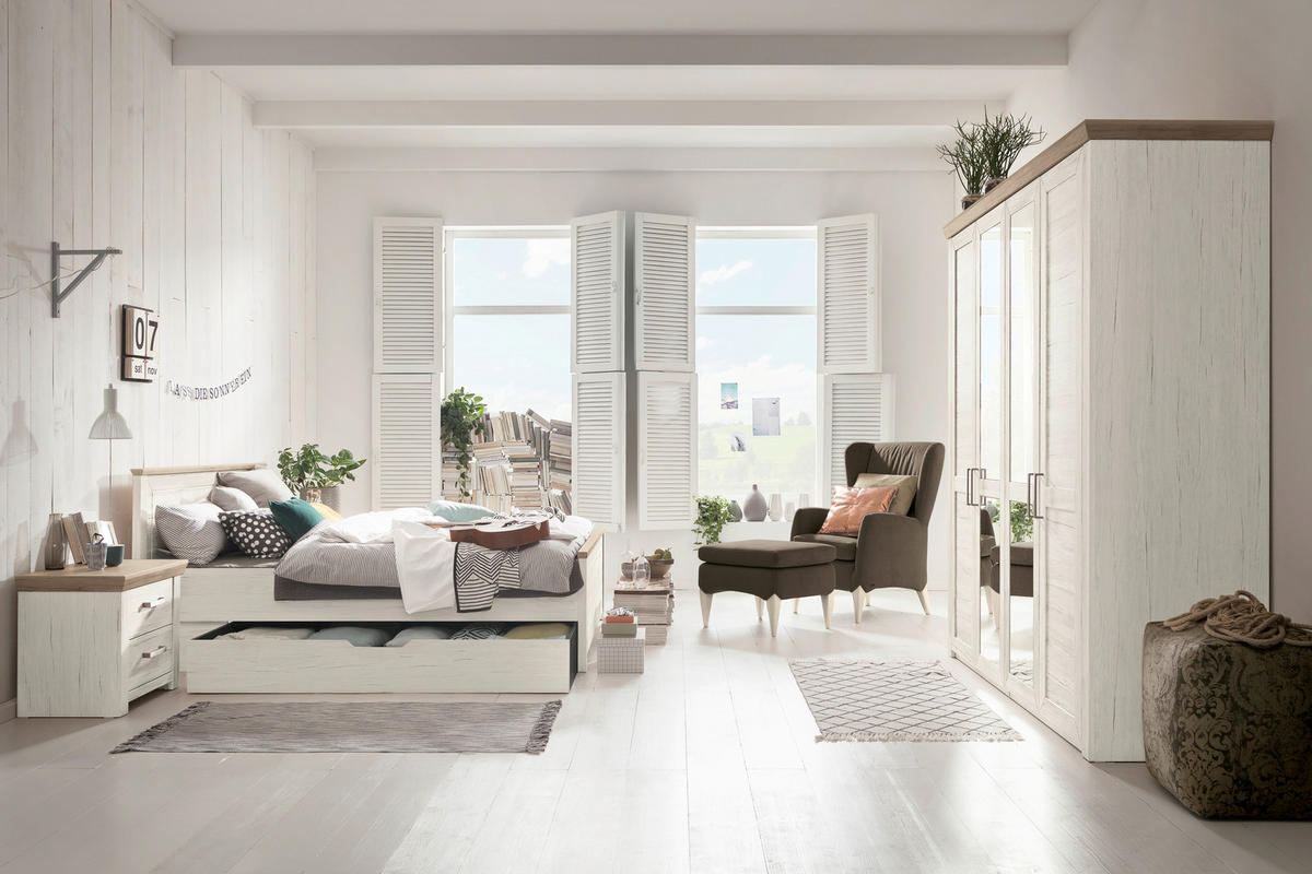 BETT 180/200 cm  in Weiß, Eichefarben  - Eichefarben/Weiß, Design (180/200cm) - SetOne by Musterring