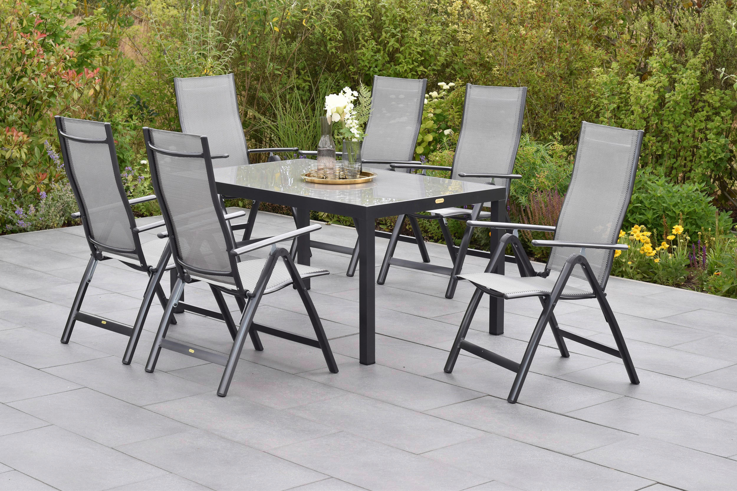 GARTENSET Aluminium  - Graphitfarben/Braun, MODERN, Textil/Metall - Gardenson