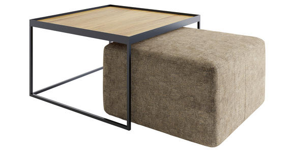 COUCHTISCHSET in Holz 80/80/49 cm  - Eichefarben/Schwarz, Design, Holz/Textil (80/80/49cm) - Novel